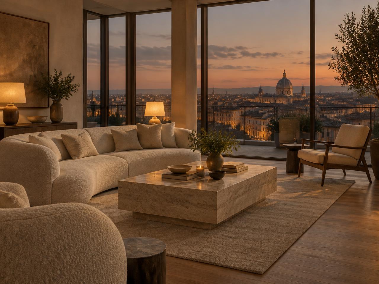 Un penthouse cu vedere spre oraș, gândit pentru seri lungi